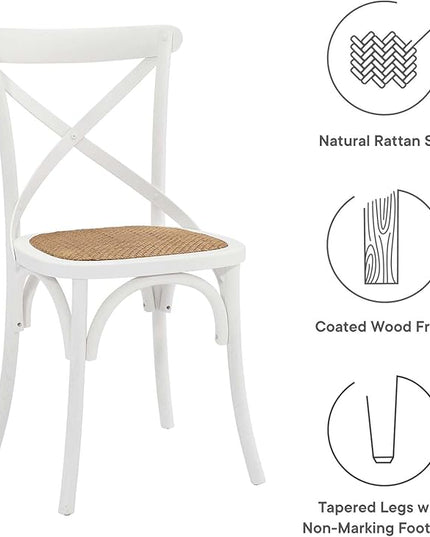 Modway Gear Rustic Modern Farmhouse Elm Wood Rattan Dining Chair in White - LeafyLoom