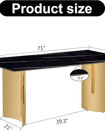 NicBex Modern Minimalist Dining Table The Black Patterned Glass Desktop is Equipped with Golden Metal Legs Suitable for Restaurants and Living Rooms, Black + Gold - LeafyLoom
