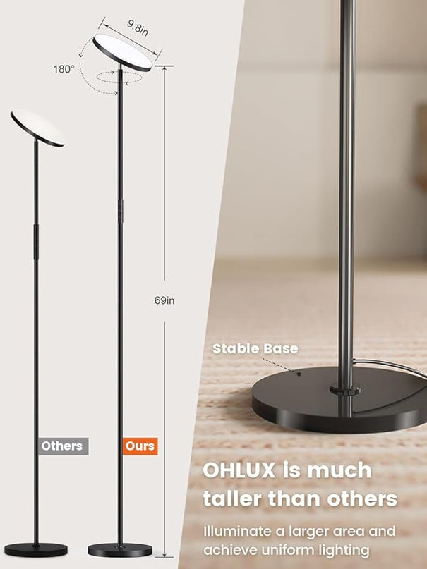 OHLUX Floor Lamp,36W/3000LM Sky LED Modern Torchiere 5 Color Temperatures Super Bright Floor Lamps, Dimmable Tall Standing Pole Light with Remote & Touch Control for Living Room,Bedroom,Office-Black - LeafyLoom