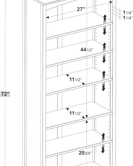 Camaflexi Shaker Style 6 Shelf Bookcase / Solid Wood / 72 inch Tall / Adjustable Shelving / Closed Back / Display Bookshelf for Living Room, Bedroom, Home and Office, Cherry - LeafyLoom