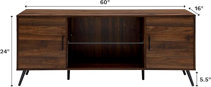 Walker Edison Saxon Mid Century Modern Glass Shelf TV Stand for TVs up to 65 Inches, 60 Inch, Slate Grey - LeafyLoom