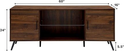 Walker Edison Saxon Mid Century Modern Glass Shelf TV Stand for TVs up to 65 Inches, 60 Inch, Walnut - LeafyLoom