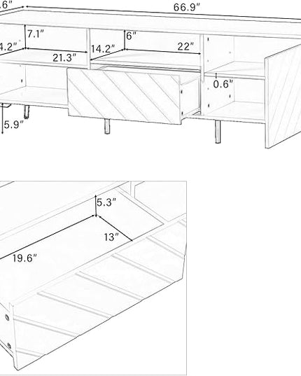 Merax Modern TV Stand for 70" Television, Entertainment Center with Adjustable Shelves, 1 Drawer, Open Shelf and Metal Feet, Media Console Table, for Living Room, 66.9 inch Length, White - LeafyLoom
