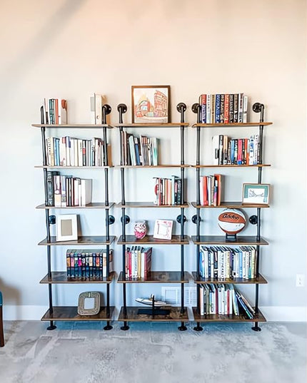 Industrial Pipe Shelving, 6-Tier Pipe Shelves Ladder Shelf, Modern Bookcase Wall Mount Bookshelf with Metal Frame, Book Shelves Wall Decor Wood Shelves for Home, Living Room, Office(23.6x9.8x78.8) - LeafyLoom