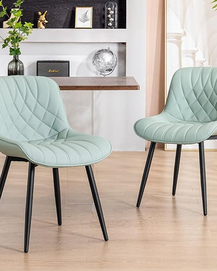 YOUNUOKE Dining Chairs Set of 2 Mid Century Modern Kitchen Chair Comfortable Upholstered Faux Leather Dinner Chairs for Kitchen Dining Room, Mint - LeafyLoom