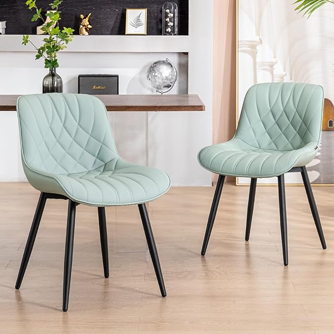 YOUNUOKE Dining Chairs Set of 2 Mid Century Modern Kitchen Chair Comfortable Upholstered Faux Leather Dinner Chairs for Kitchen Dining Room, Mint - LeafyLoom