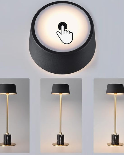 Cordless Table Lamp, Rechargeable and Battery Operated, Powered by 2000mAh Battery, 18-Hour Run Time, Dimmable,Black and Gold Lamp for Bedroom, Kitchen, Restaurant, Buffet and Cafe - LeafyLoom