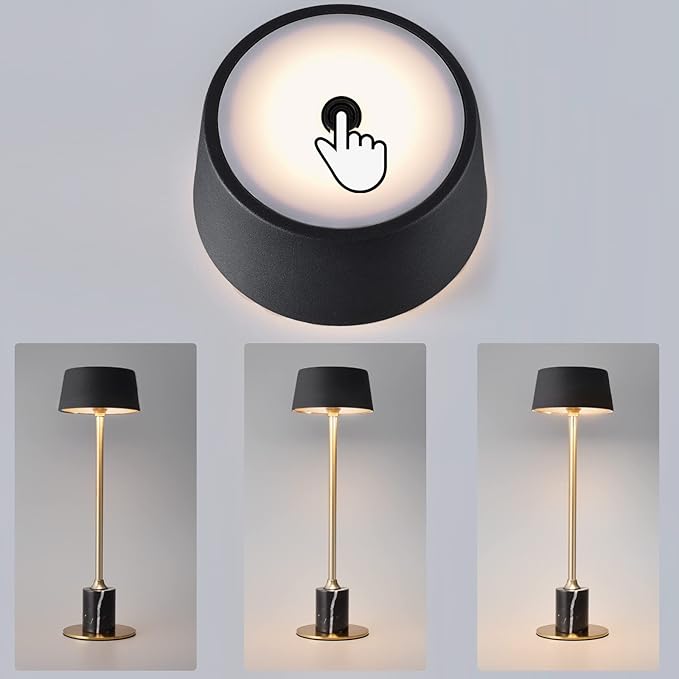 Cordless Table Lamp, Rechargeable and Battery Operated, Powered by 2000mAh Battery, 18-Hour Run Time, Dimmable,Black and Gold Lamp for Bedroom, Kitchen, Restaurant, Buffet and Cafe - LeafyLoom