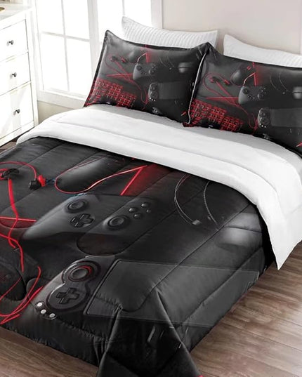 Gaming Comforter for Boys Teens,Game Bedding Sets Twin,Kids Gamer Comforter Set,Video Game Bedroom Decor,Gamepad Controller Duvet Insert All Season 3 Piece 1 Comforter and 2 Pillowcases - LeafyLoom