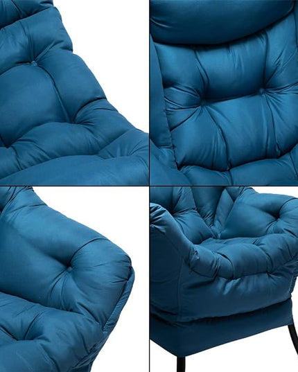 HollyHOME Modern Fabric Large Lazy Chair, Accent Oversized Comfy Reading Chair, Thick Padded Cozy Lounge Chair with Armrest, Steel Frame Leisure Sofa Chair for Living Room, Bedroom, Dorm, Navy Blue - LeafyLoom