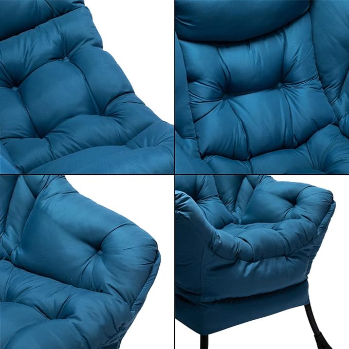 HollyHOME Modern Fabric Large Lazy Chair, Accent Oversized Comfy Reading Chair, Thick Padded Cozy Lounge Chair with Armrest, Steel Frame Leisure Sofa Chair for Living Room, Bedroom, Dorm, Navy Blue - LeafyLoom