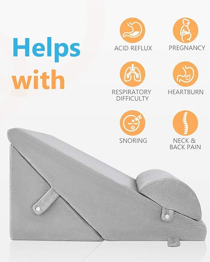 OasisSpace Bed Wedge Pillow, Post Surgery Memory Foam for Back, Leg and Knee Pain Relief, Sitting Pillow for Reading, Adjustable Pillows with Washable Cover for Acid Reflux and GERD for Sleeping - LeafyLoom