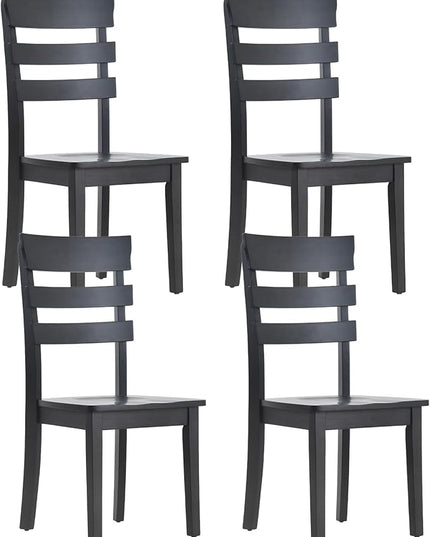 COLAMY Wooden Dining Chairs Set of 4, Ladder High Back Kitchen Side Chair, Farmhouse Armless Dining Room Chairs with Adjustable Foot Pegs, Black - LeafyLoom
