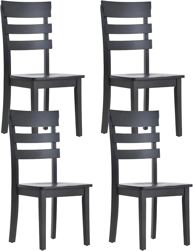 COLAMY Wooden Dining Chairs Set of 4, Ladder High Back Kitchen Side Chair, Farmhouse Armless Dining Room Chairs with Adjustable Foot Pegs, Black - LeafyLoom