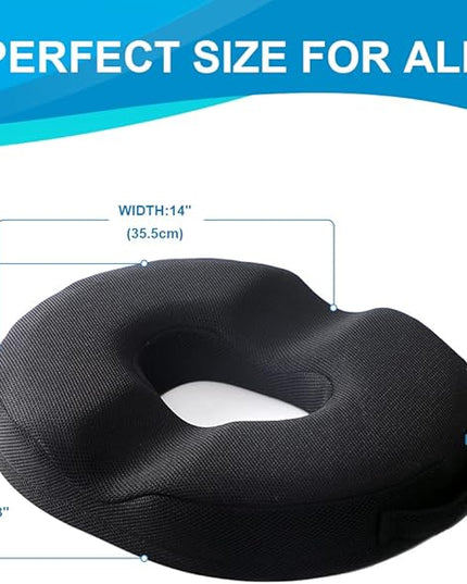JEMA Donut Pillow, Tailbone Memory Foam Seat Cushion by Ergonomic Innovations for Sores, Coccyx, Sciatica, Pregnancy, Post Natal (Black) - LeafyLoom