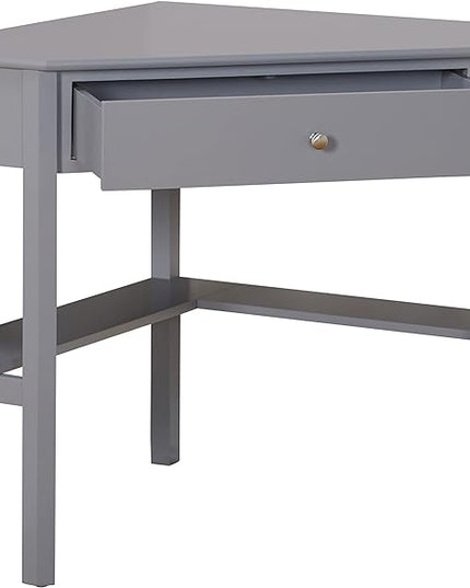 Target Marketing Systems Ellen Corner Desk Drawer and One Storage Shelf for Living Room, Bedroom, or Home Office, Small Computer Table, 42" W x 30" H, Gray - LeafyLoom