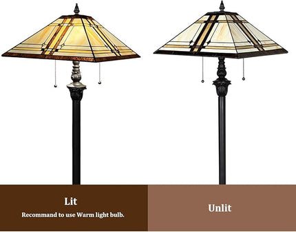 Capulina Tiffany Floor Lamp 2-Light 16X16X63 Inches Cream Color Style Stained Glass Standing Reading Light for Living Room Bedroom Home Office - LeafyLoom