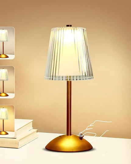 Portable Crystal Table Lamp,Cordless Metal Vintage Desk Lamp,3 Color Touch Control Rechargeable Lamp,3-Levels Brightness Room Decor Desk Lamp,Living Room,Kitchen,Dining Room Lamp (Gold-2) - LeafyLoom