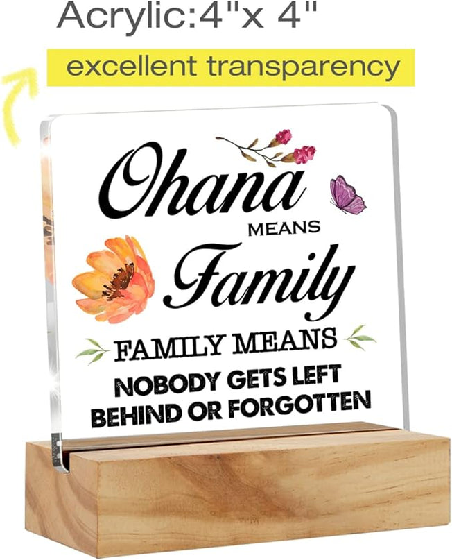 Family Quote Ohana Means Family Desk Decor Acrylic Desk Sign Acrylic Plaque Home Office Living Room Desk Shelf Decoration Gift 4.7"x4.7" - LeafyLoom