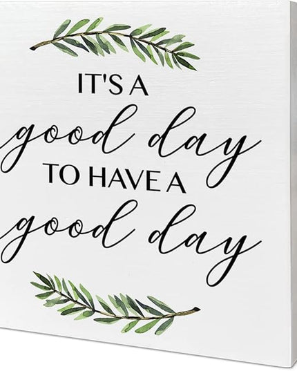 Home Office Desk Wooden Box Sign Decor, It's A Good Day to Have A Good Day, Inspirational Quotes Desk Decor Motivational Desk Decorations for Women Men Student Office Classroom School - LeafyLoom