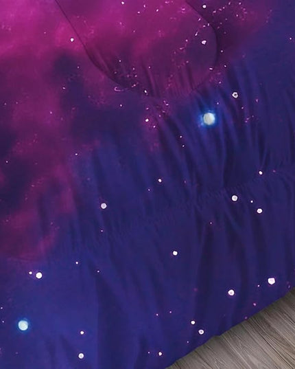 Galaxy Bedding Twin Size Purple Outer Space Comforter Set for Girls Boys Kids Children Bedroom Dorm Quilt 1 Comforter + 1 Pillow Case - LeafyLoom
