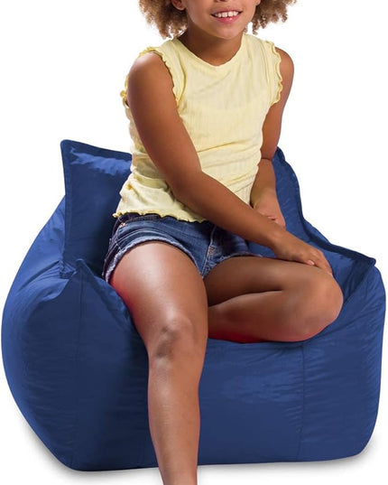 Posh Creations Bean Bag Chair Structured Comfy Seat Use for Gaming, Reading and Watching TV, Newport, Navy - LeafyLoom