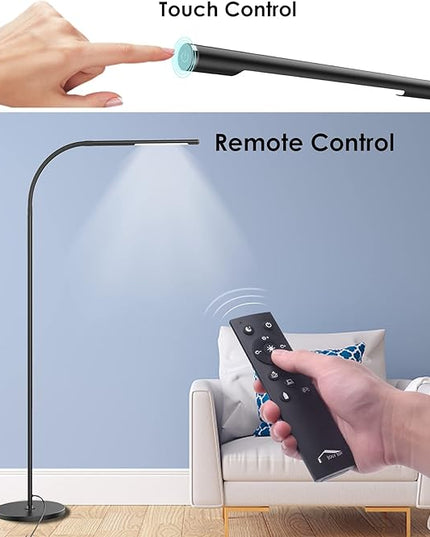 LED Floor Lamp,Dimmable Floor 5 Brightness Levels & 4Color Temperature, 7W, Touch Control, Adjustable Gooseneck, Memory Function, Standing Lamp for Living Room, Bedroom, Office, Study (①Black) - LeafyLoom