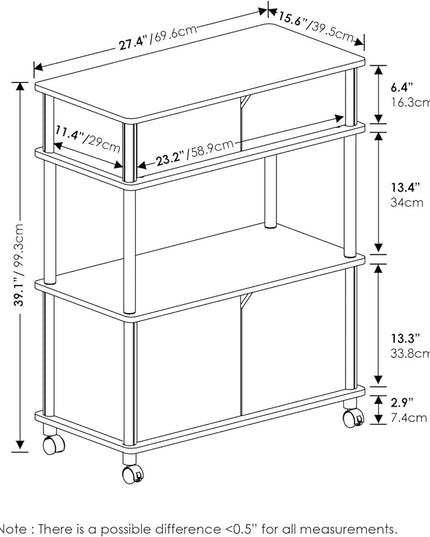 Furinno Turn-N-Tube Kitchen Storage Cart with Cabinet with Lockable Wheels, Americano/Black - LeafyLoom