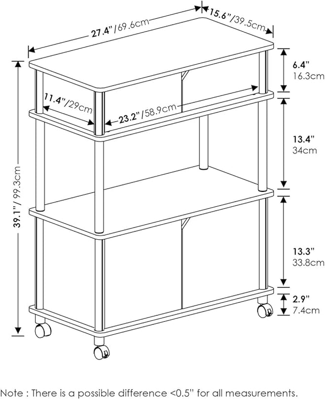 Furinno Turn-N-Tube Kitchen Storage Cart with Cabinet with Lockable Wheels, Americano/Black - LeafyLoom