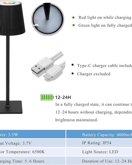 2 Pack Cordless Table Lamp, Touch Dimmable RGB Desk Lamp, 4000 mAh LED Desk Lamp, Battery Operated Lamp for Family, Restaurant & Bar, Outdoor Party, Camping, Garden, Christmas Gift - LeafyLoom