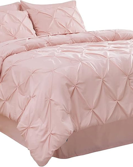 Bedsure California King Comforter Set - Cal King Bed Set 7 Pieces, Pinch Pleat Pink Cali King Bedding Set with Comforter, Sheets, Pillowcases & Shams - LeafyLoom
