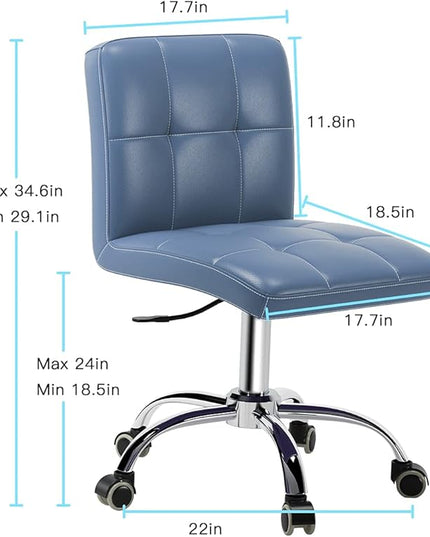 360° Office Desk Chair,PU Adjustable Rolling Task Chair with Backrest for Barber,Office,Home, Computer,360° Swivel,Armless (blue) - LeafyLoom