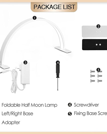 Half Moon LED Light Lamp for Nails Desk, Arch Light for Nail Techs, 22'' Pro Table Lamp for Nails,Tattoo,Eyebrows,Lash Extensions, Skincare, Nail Tech Lamp | Manicure Led Light | Lash Tech Light - LeafyLoom