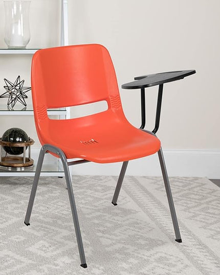 Flash Furniture Orange Ergonomic Shell Chair with Left Handed Flip-Up Tablet Arm - LeafyLoom