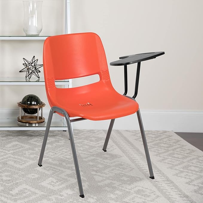 Flash Furniture Orange Ergonomic Shell Chair with Left Handed Flip-Up Tablet Arm - LeafyLoom