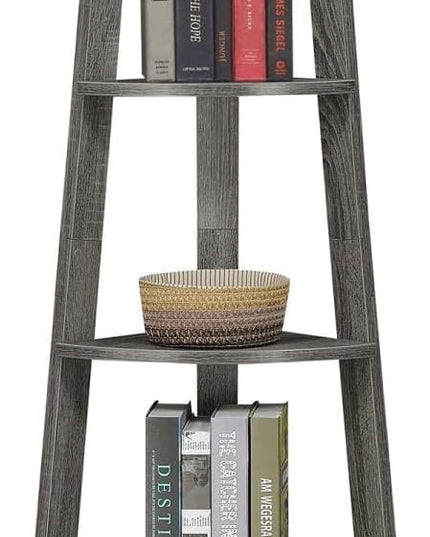 Convenience Concepts Newport 5 Tier Corner Bookcase, Weathered Gray - LeafyLoom