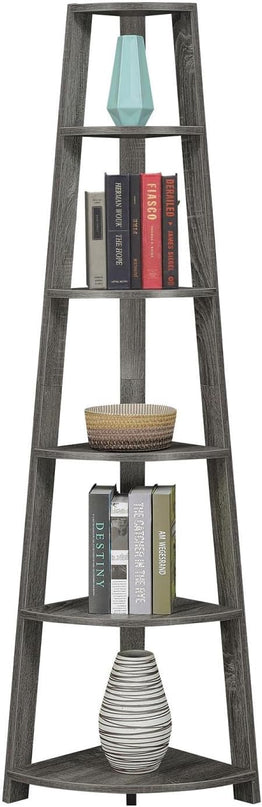 Convenience Concepts Newport 5 Tier Corner Bookcase, Weathered Gray - LeafyLoom