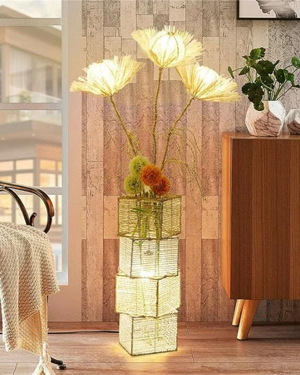 Modern Decorative Rattan Floor Lamp: Pastoral Hand-Woven Flower Night Light - Creative Standing Smart Corner Lamp for Reading Living Room Bedroom Tea Room Club Office Sofa Side - LeafyLoom