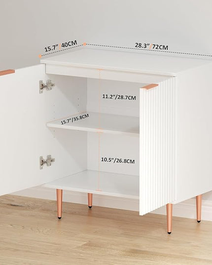 White Fluted Buffet Cabinet,Wood Sideboard Buffet Cabinet with Storage & Rose Gold Colored Metal Legs, Accent Cabinet for Living Room,Dining Room,Kitchen, Assemble Easily - LeafyLoom