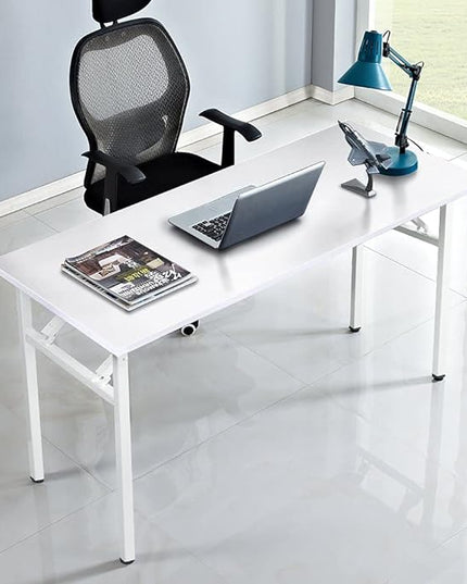 SogesGame Study Computer Desk 39.4 Inch Home Office Writing Small Desk, Modern Simple Style PC Table, Foldable Desk No Install Needed, White - LeafyLoom
