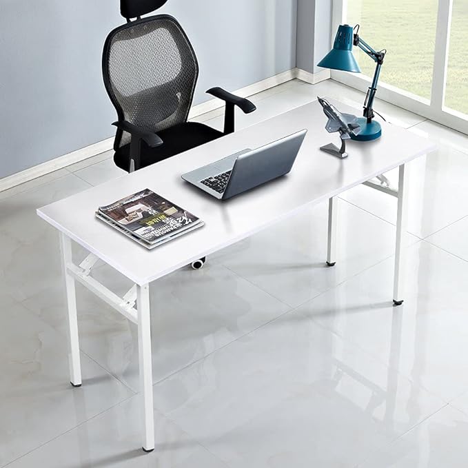 SogesGame Study Computer Desk 39.4 Inch Home Office Writing Small Desk, Modern Simple Style PC Table, Foldable Desk No Install Needed, White - LeafyLoom