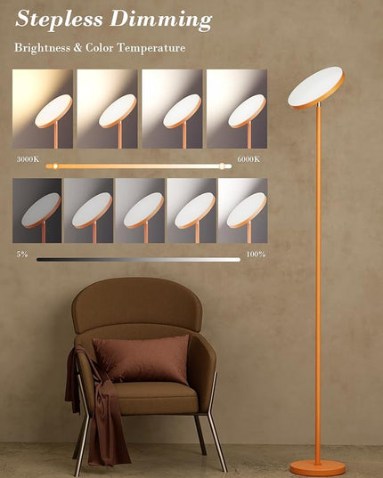 LED Floor Lamp, 30W/2500LM Super Bright Standing Light, Modern Torchiere Sky Lamp with 4 Color Temperatures, Remote & Touch Control, Corner Lighting for Living Room, Bedroom, Office, Orange - LeafyLoom