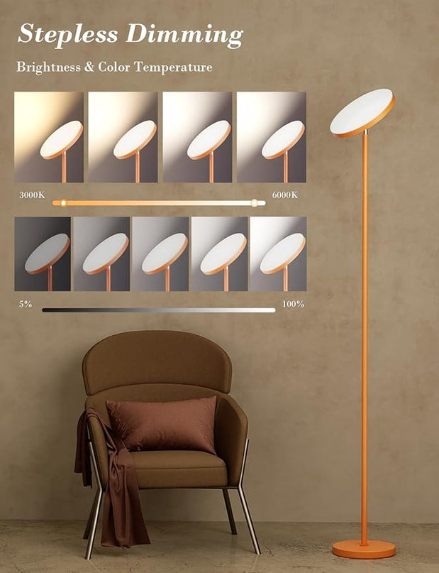 LED Floor Lamp, 30W/2500LM Super Bright Standing Light, Modern Torchiere Sky Lamp with 4 Color Temperatures, Remote & Touch Control, Corner Lighting for Living Room, Bedroom, Office, Orange - LeafyLoom