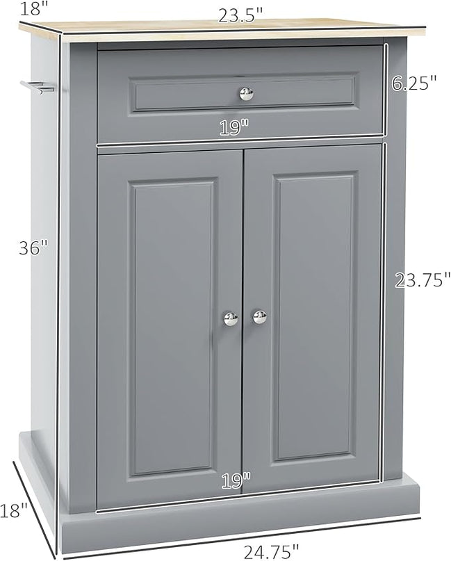 HOMCOM Rolling Kitchen Island Cart, Portable Serving Trolley Table with Drawer, Adjustable Shelf and 2 Towel Racks, Grey - LeafyLoom