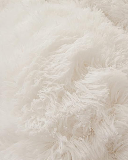 FOPPA Luxury Faux Fur Comforter Cover Set Ultra Soft Plush Bedding Sets 3 Pieces (1 Faux Fur Duvet Cover + 2 Faux Fur Pillow case) Zipper (White, Queen) - LeafyLoom