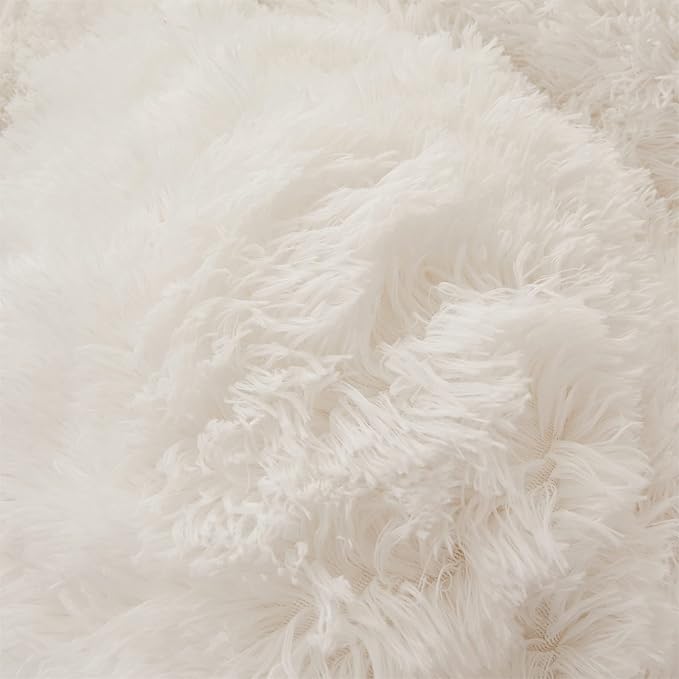 FOPPA Luxury Faux Fur Comforter Cover Set Ultra Soft Plush Bedding Sets 3 Pieces (1 Faux Fur Duvet Cover + 2 Faux Fur Pillow case) Zipper (White, Queen) - LeafyLoom