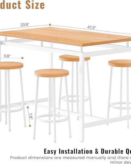 DKLGG Dinner Table Set for 4, Modern Kitchen Table and Chairs for 4 Wooden Top and Adjustable Metal Legs, Small Dining Room Table Set 5 Pieces Compact Design for Small Space - LeafyLoom