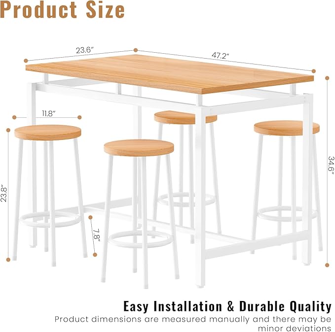 DKLGG Dinner Table Set for 4, Modern Kitchen Table and Chairs for 4 Wooden Top and Adjustable Metal Legs, Small Dining Room Table Set 5 Pieces Compact Design for Small Space - LeafyLoom