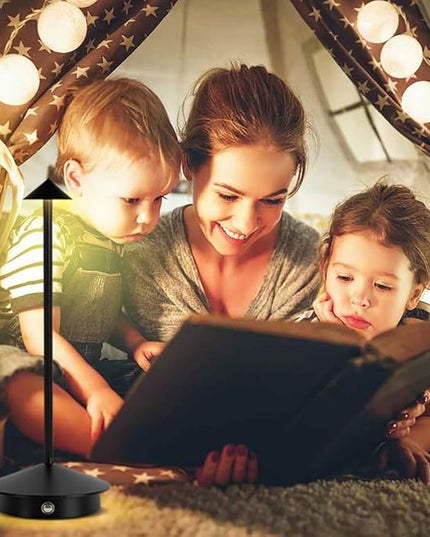 Portable LED Table Lamp with Touch Sensor, 3-Levels Brightness Metal Desk Lamp, 3 Color Touch Control Rechargeable Lamp, Night Light, Bedside Lamp,Dining Room Lamp (Black) - LeafyLoom