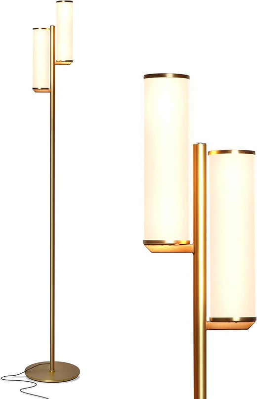 Brightech Gemini Floor Lamp, Dimmable Standing Lamp with Two Lights for Bedroom Reading, Modern Tall Tree Lamp for Offices, Mid-Century LED Lamp for Living Rooms, Great Living Room Decor - Gold/Brass - LeafyLoom